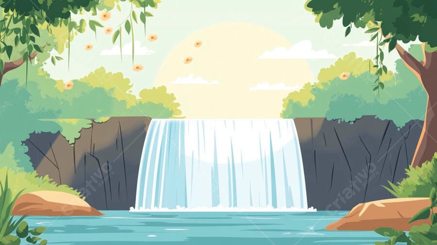 Cachoeira em floresta tropical ao amanhecer