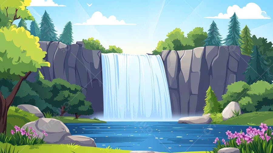 Cachoeira em paisagem verdejante