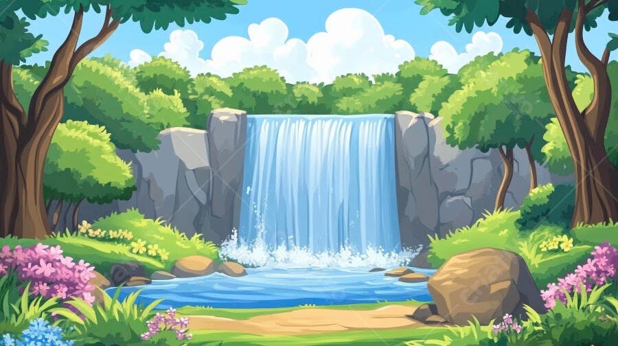 Cachoeira em floresta verdejante dia ensolarado