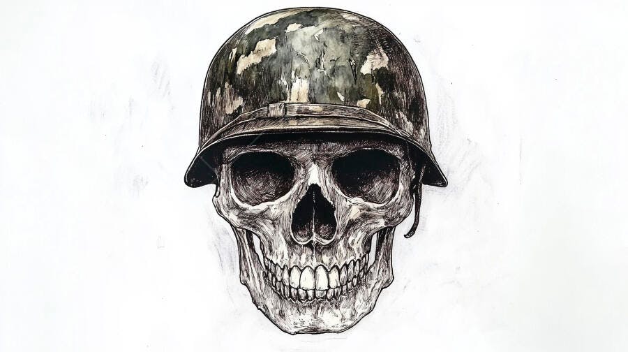 Caveira com capacete militar estilo desenho