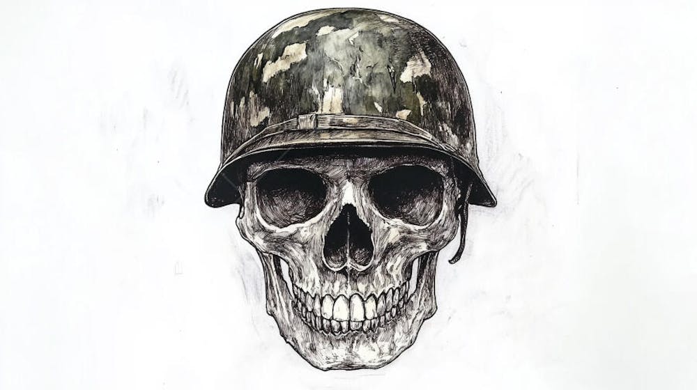 Crânio com Capacete Militar