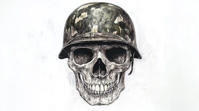 Crânio com Capacete Militar