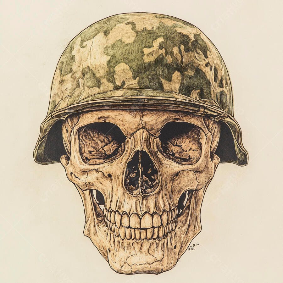 Crânio com capacete militar