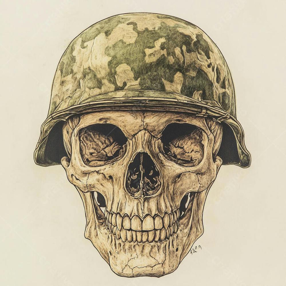 Crânio com Capacete Militar