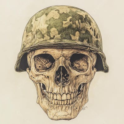 Crânio com Capacete Militar