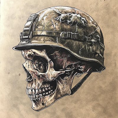 Crânio com Capacete Militar