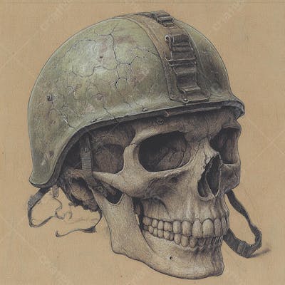 Crânio com Capacete Militar