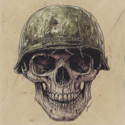 Crânio com Capacete Militar