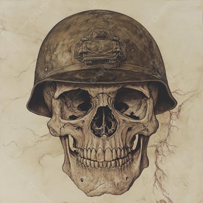 Crânio com Capacete Militar