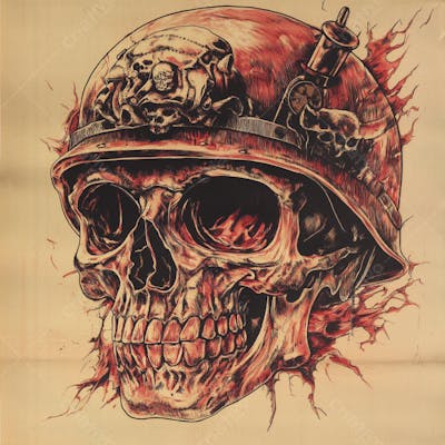 Crânio com Capacete Militar