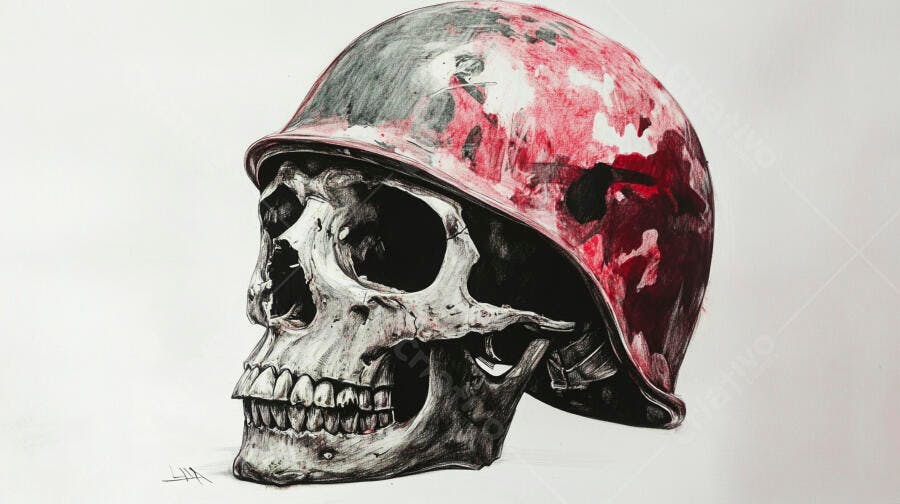 Crânio com capacete vermelho desenho