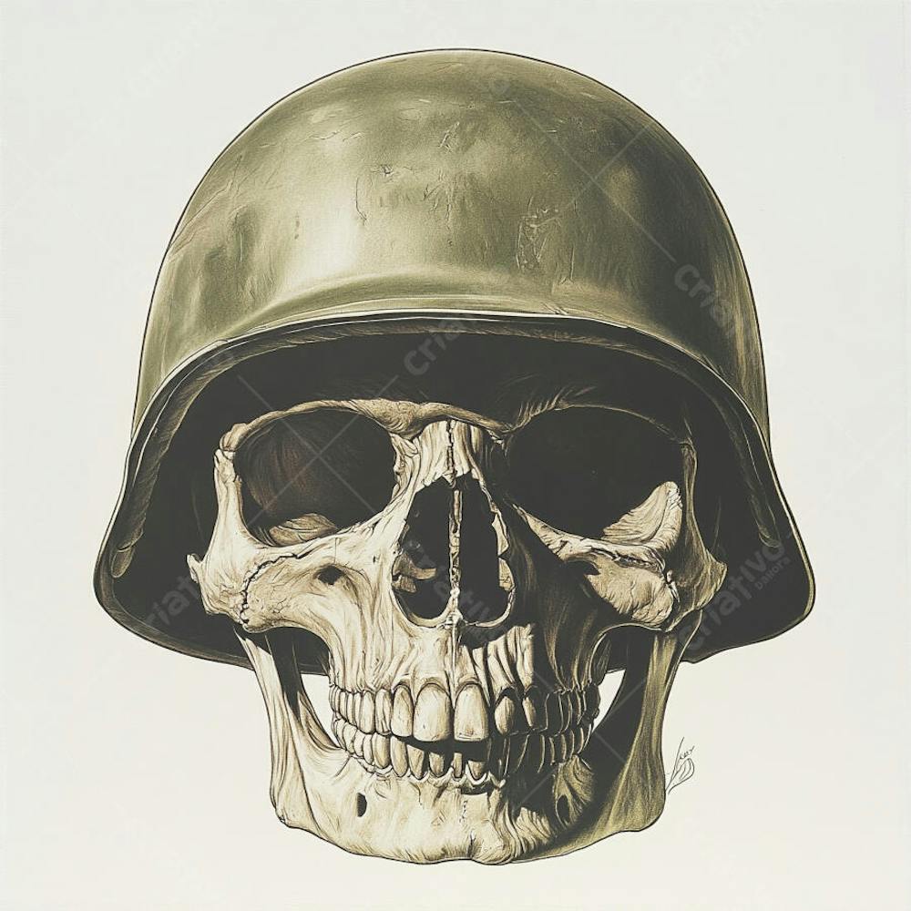 Crânio com Capacete Militar