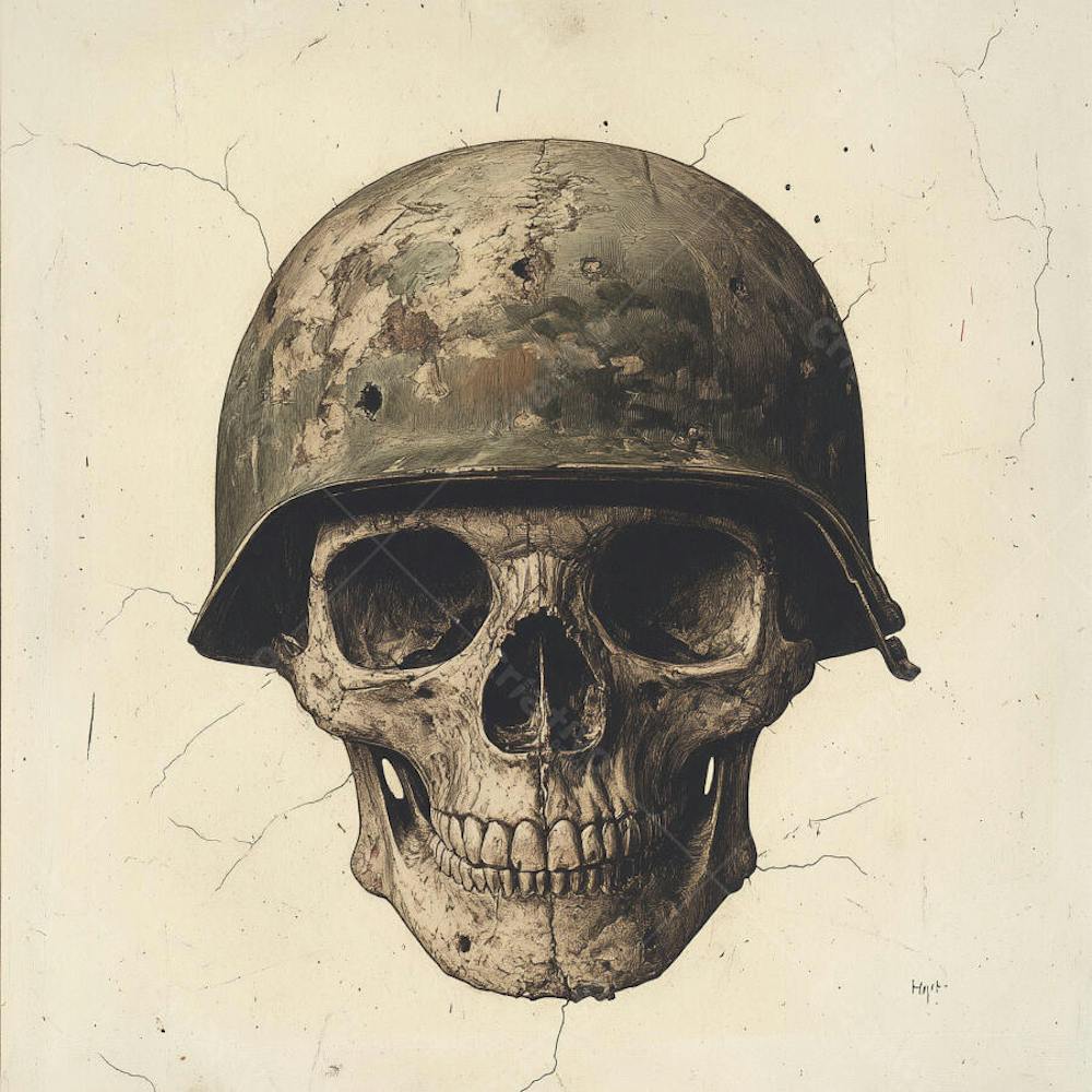 Crânio com Capacete Militar