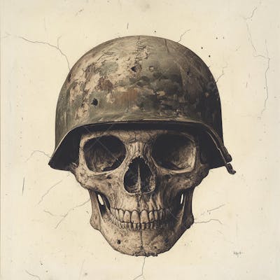 Crânio com Capacete Militar