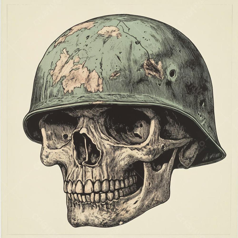 Crânio com Capacete Militar