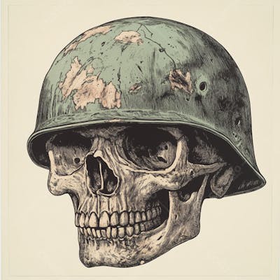 Crânio com Capacete Militar