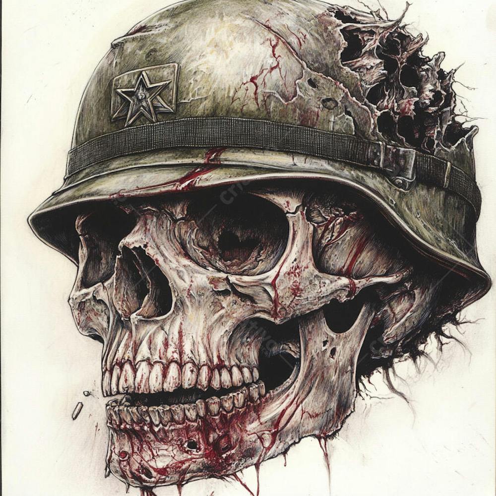Crânio com Capacete Militar