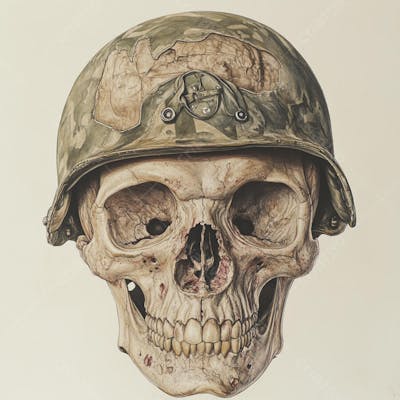 Crânio com Capacete Militar