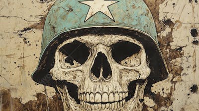 Crânio com Capacete Militar