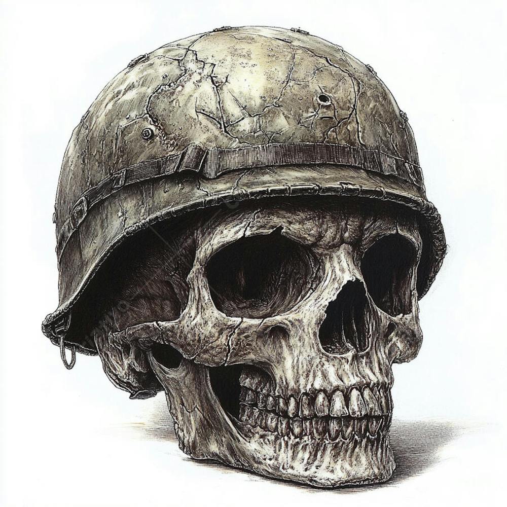 Crânio com Capacete Militar