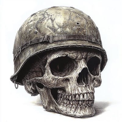 Crânio com Capacete Militar