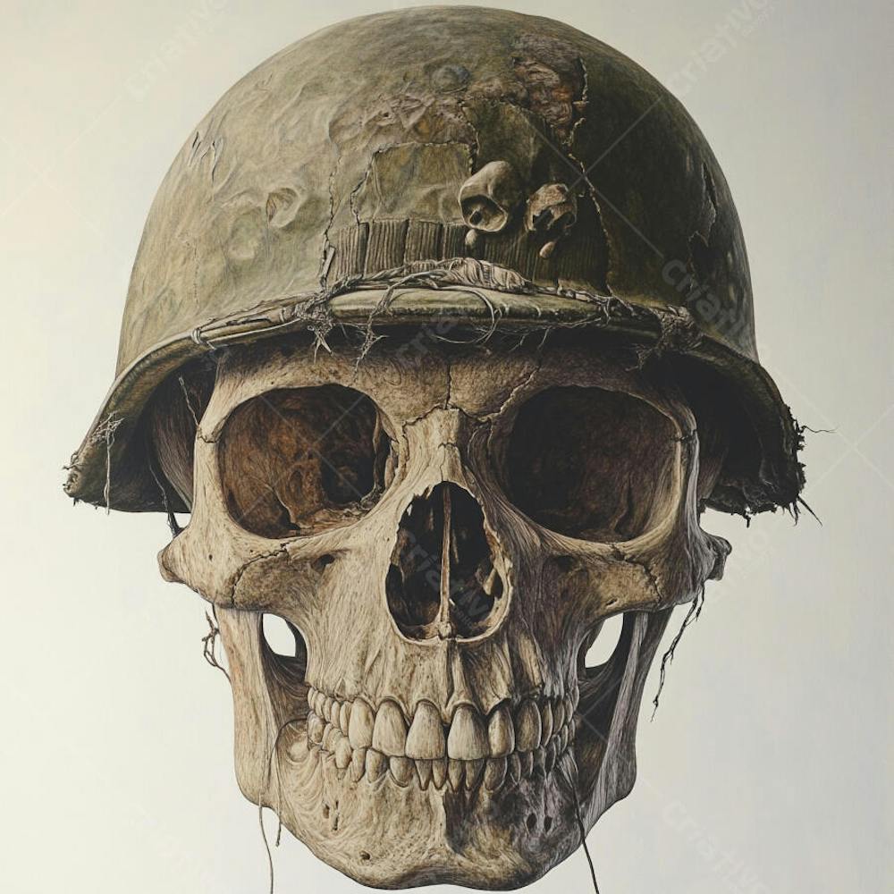 Crânio com Capacete Militar
