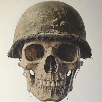 Crânio com Capacete Militar