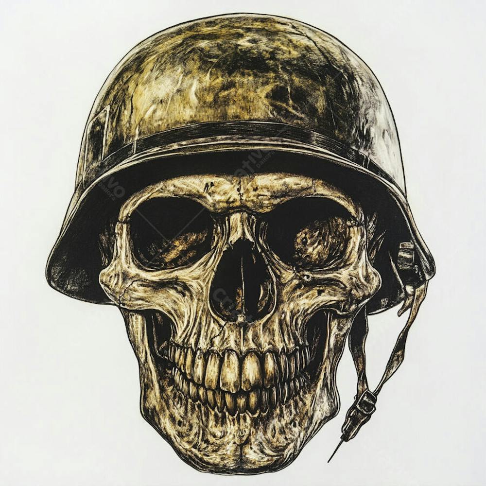 Crânio com Capacete Militar
