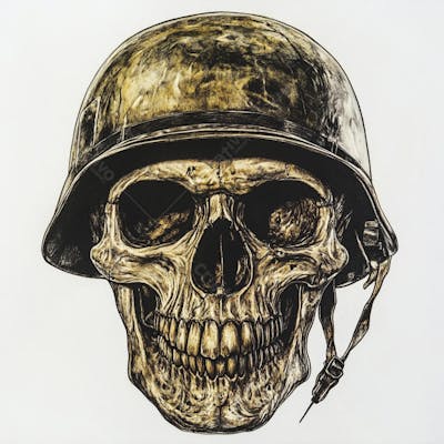 Crânio com Capacete Militar