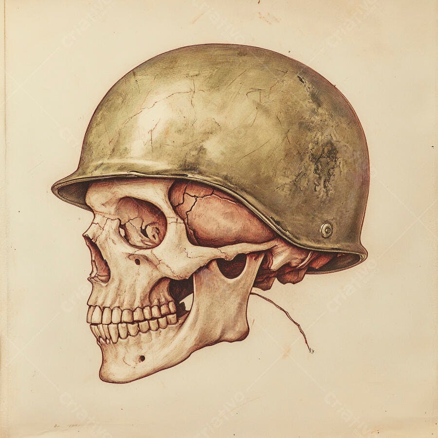 Crânio com capacete militar estilo desenho