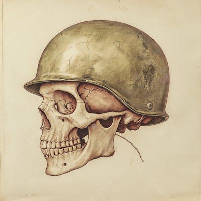 Crânio com Capacete Militar