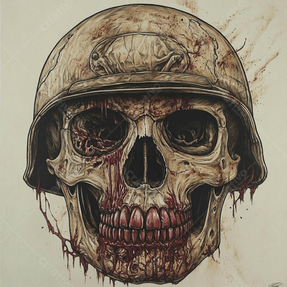 Crânio com Capacete Militar