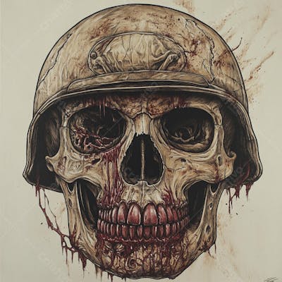 Crânio com Capacete Militar