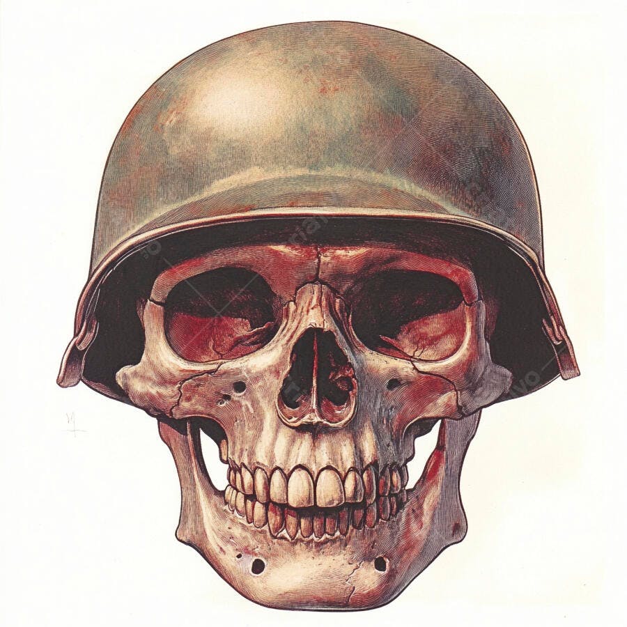 Crânio com capacete militar