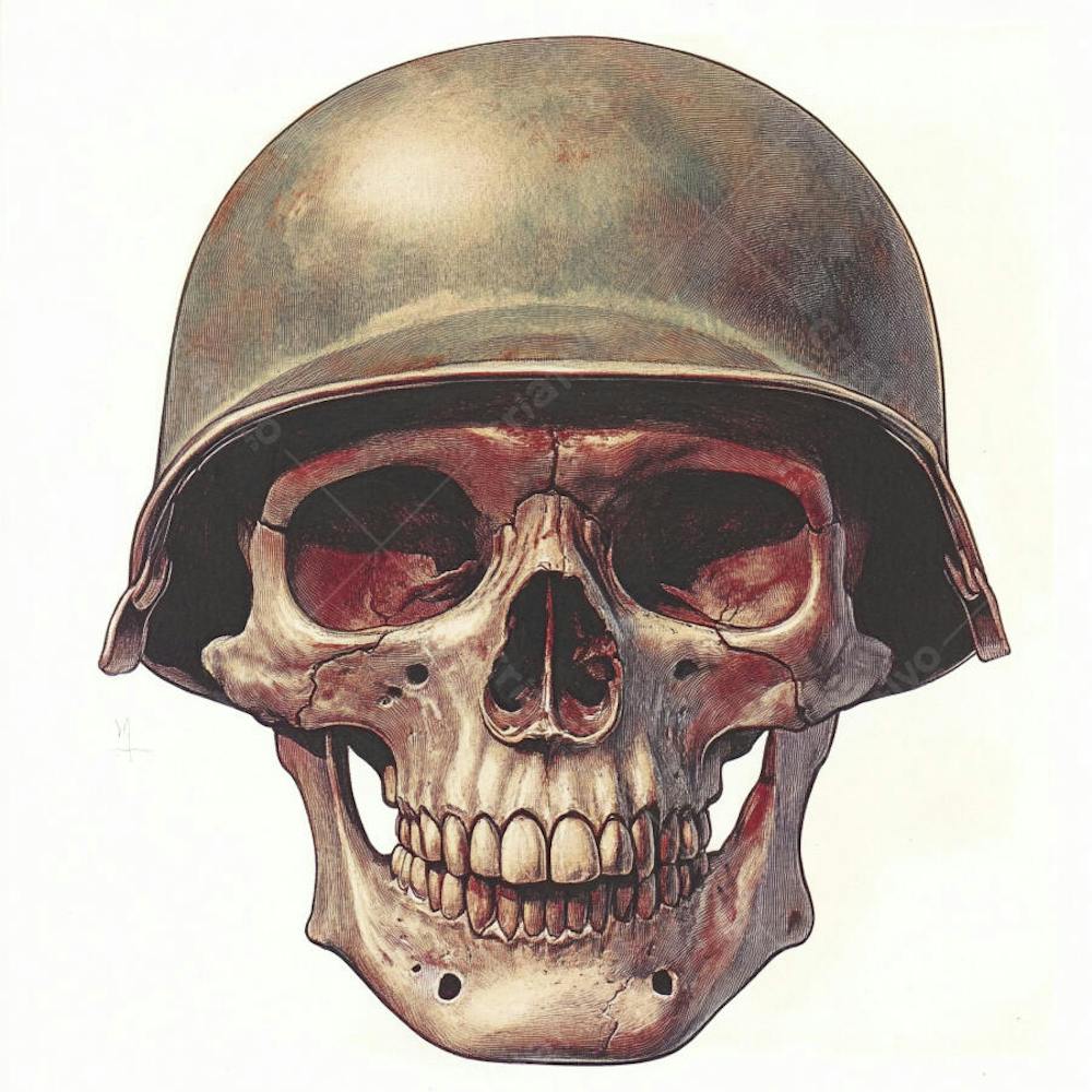 Crânio com Capacete Militar