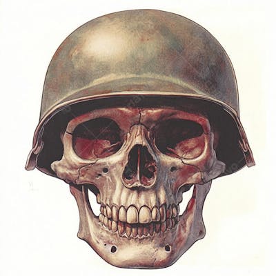 Crânio com Capacete Militar