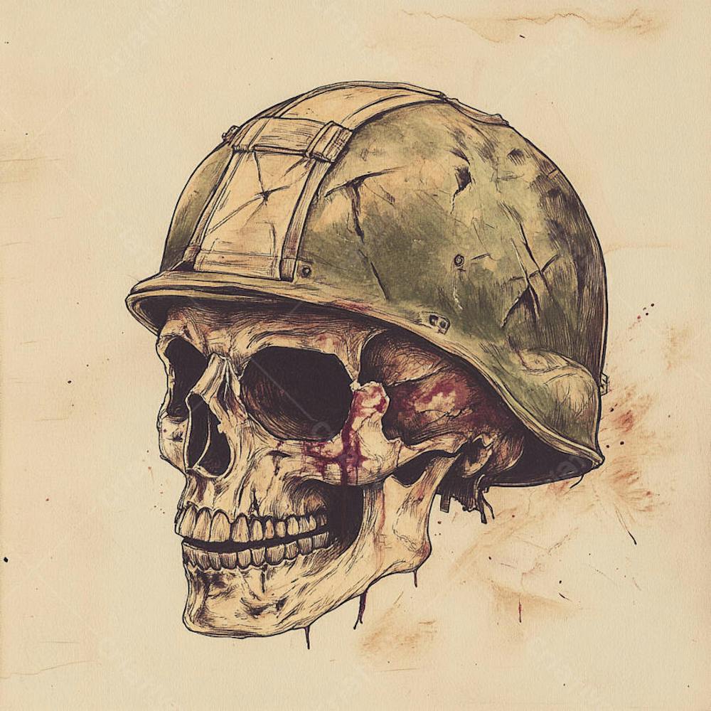 Crânio com Capacete Militar