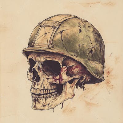 Crânio com Capacete Militar