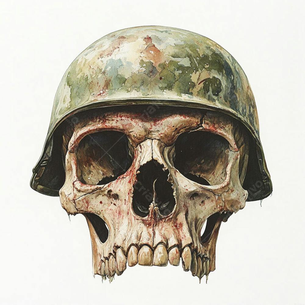Crânio com Capacete Militar