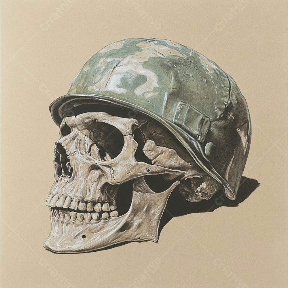 Crânio com Capacete Militar