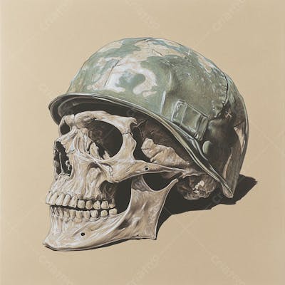 Crânio com Capacete Militar