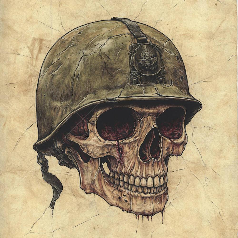 Crânio com Capacete Militar