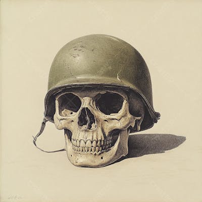 Crânio com Capacete Militar