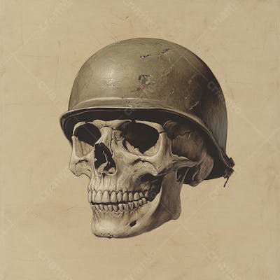 Crânio com Capacete Militar