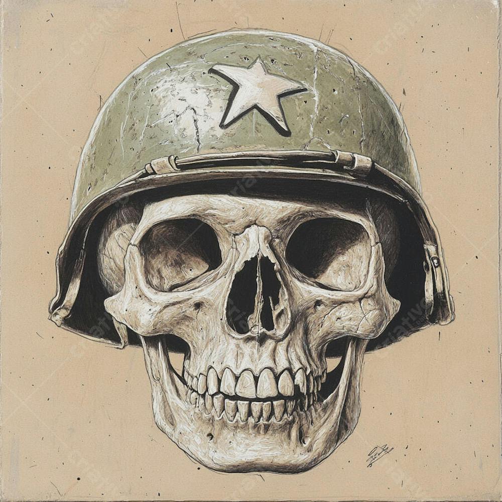 Crânio com Capacete Militar