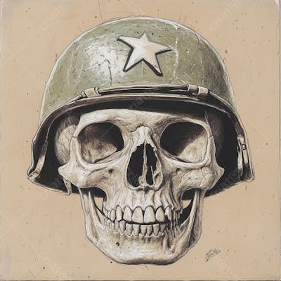 Crânio com Capacete Militar