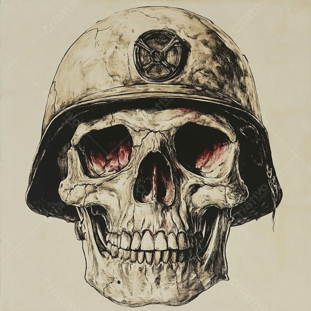 Crânio com Capacete Militar
