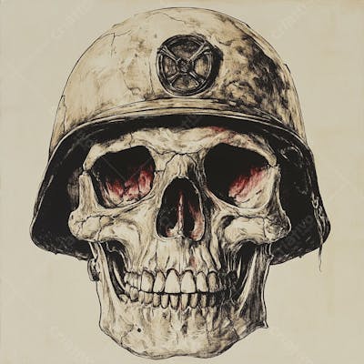Crânio com Capacete Militar