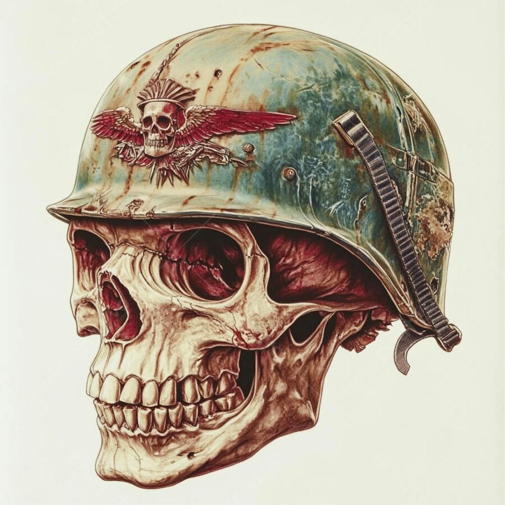 Crânio com Capacete Militar