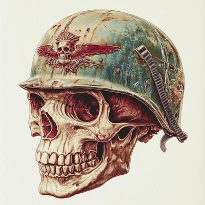Crânio com Capacete Militar